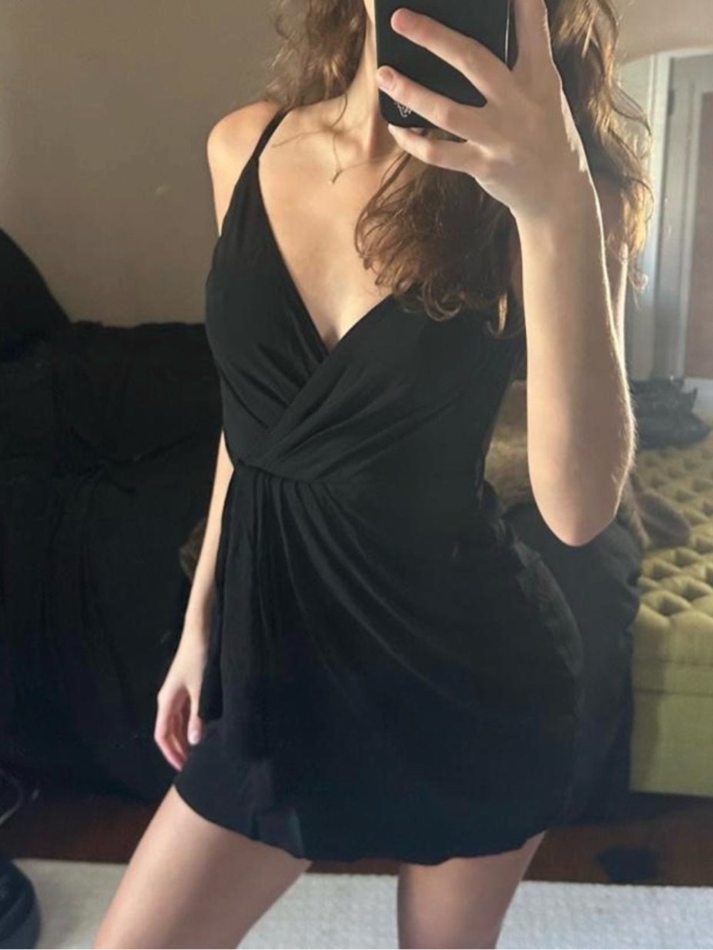 Moschino Black Mini Wrap Dress with Spaghetti Straps